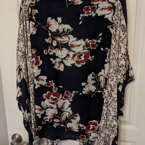 Altar'd State Floral Kimono Jacket - Navy, Bronze and Cream Colors - Picture 2 of 6